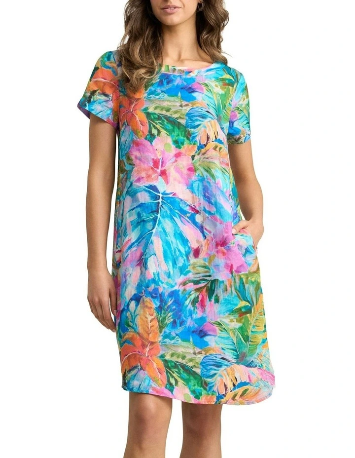 Printed Linen Dress - Vibrant Palm Print image 1