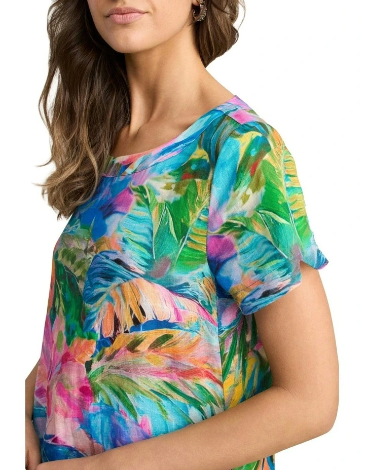 Printed Linen Dress - Vibrant Palm Print image 3