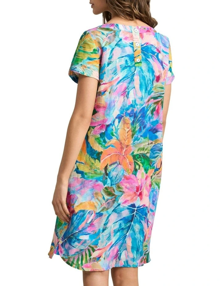 Printed Linen Dress - Vibrant Palm Print image 5
