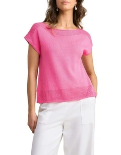 Crochet Trim Knit - Sunset Pink