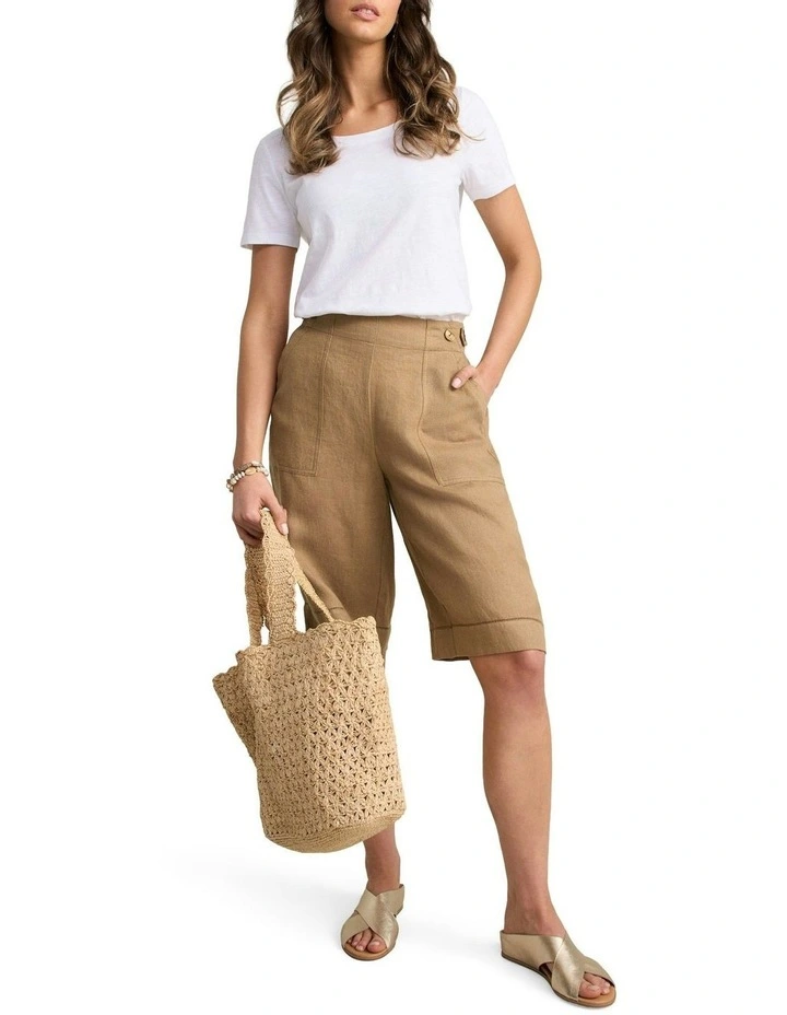Tab Detail Linen Short in Camel Twill image 2