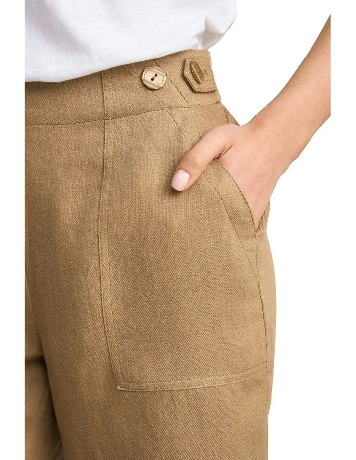 Tab Detail Linen Short in Camel Twill image 3