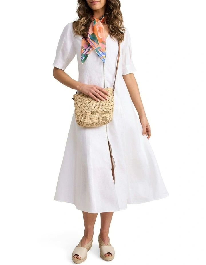 Zip Through Linen Dress - White image 2