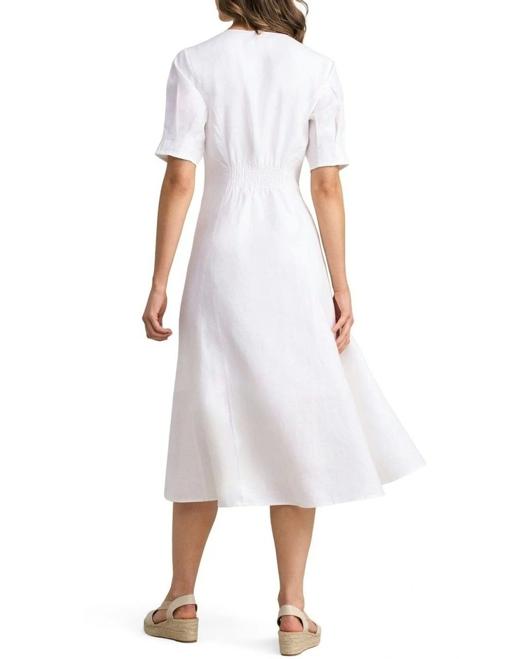 Zip Through Linen Dress - White image 4