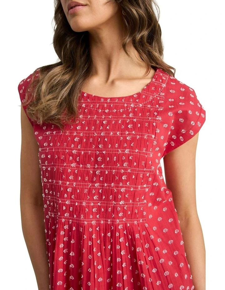Cotton Shirred Dress in Red image 3