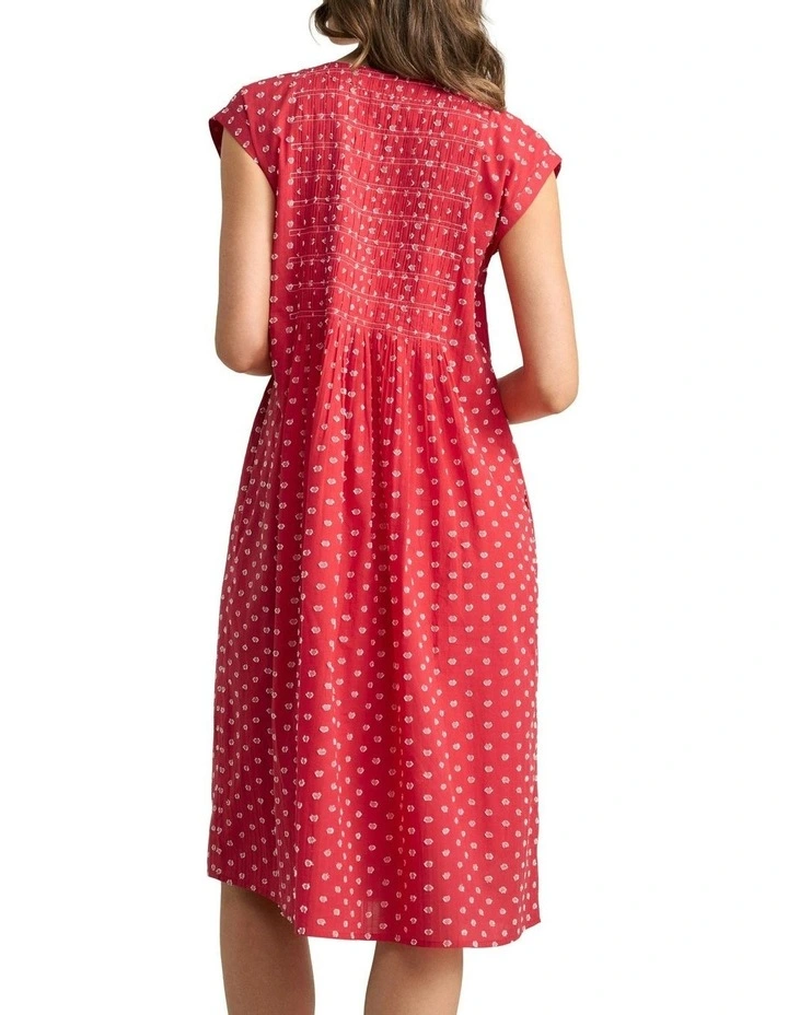 Cotton Shirred Dress in Red image 4