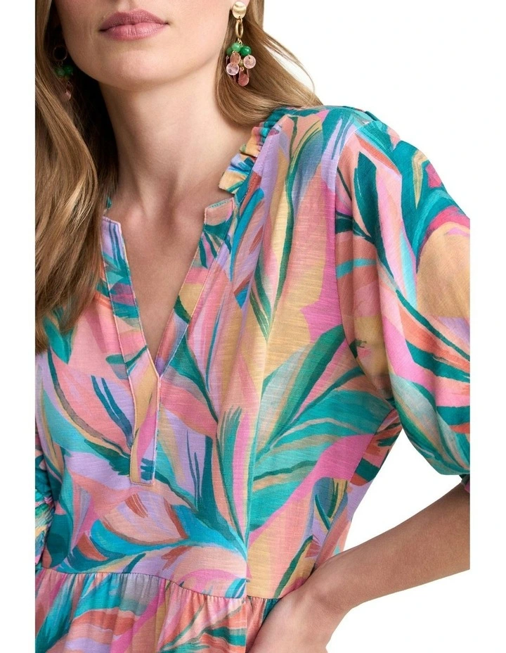 Jersey Tiered Dress - Multi Palm Print image 3