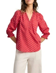 Ruffle Cotton Top - Poppy White Spot