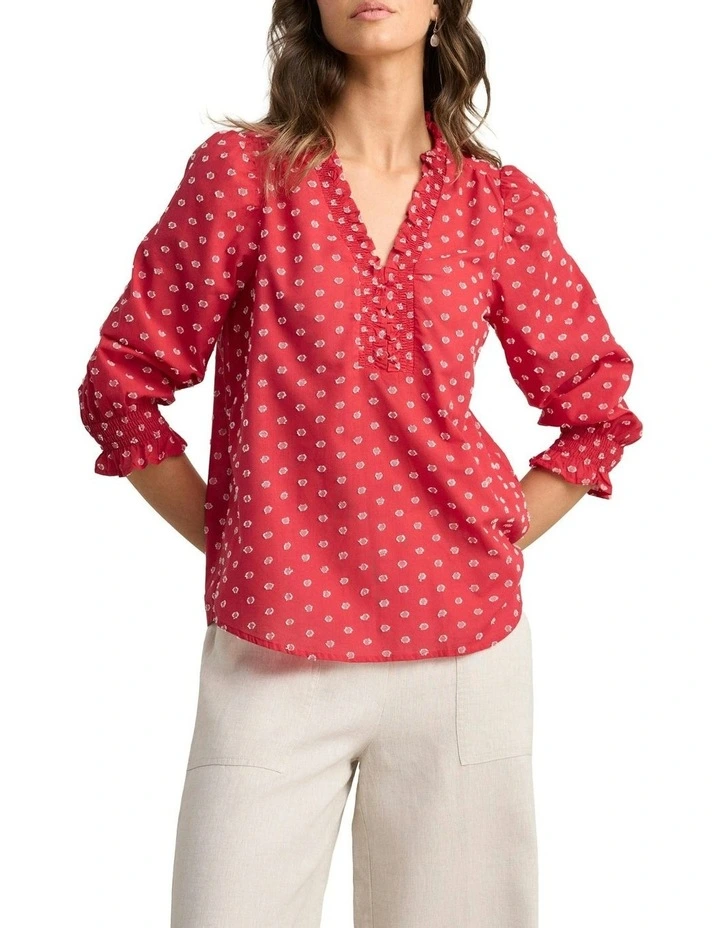 Ruffle Cotton Top - Poppy White Spot image 1