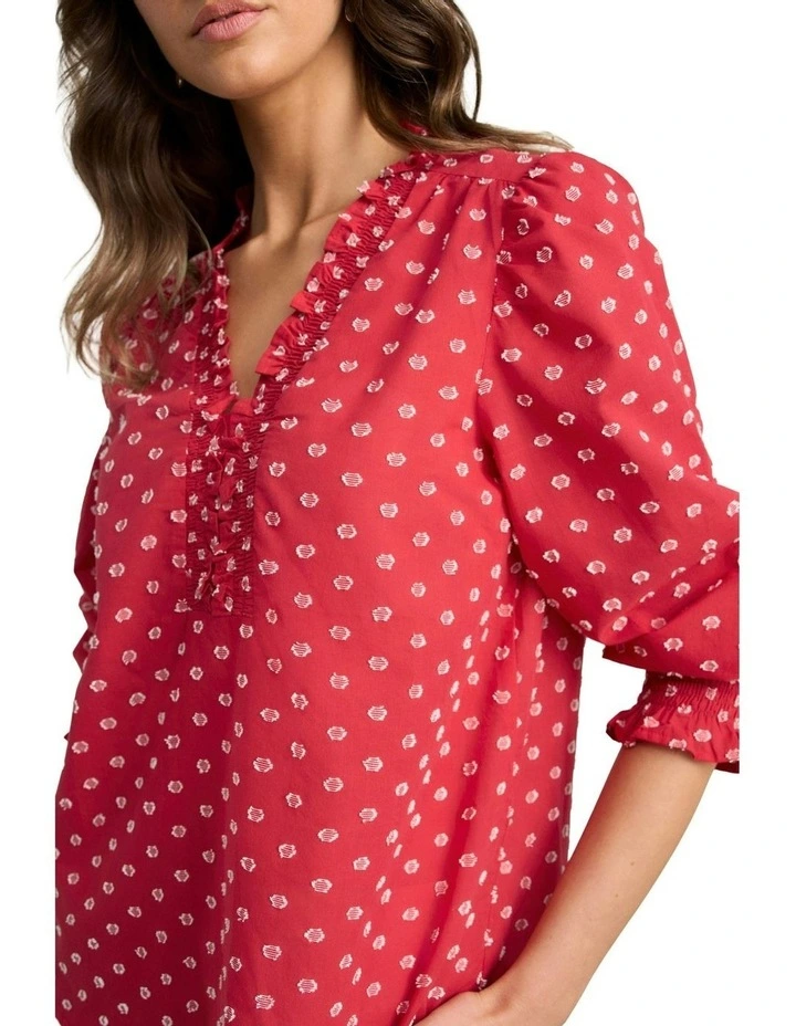 Ruffle Cotton Top - Poppy White Spot image 3