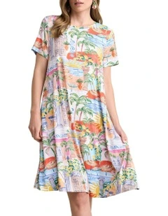 Midi Trapeze Jersey Dress - Resort Print