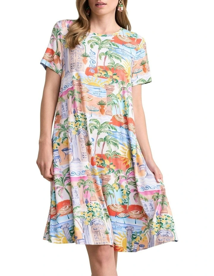 Midi Trapeze Jersey Dress - Resort Print image 1