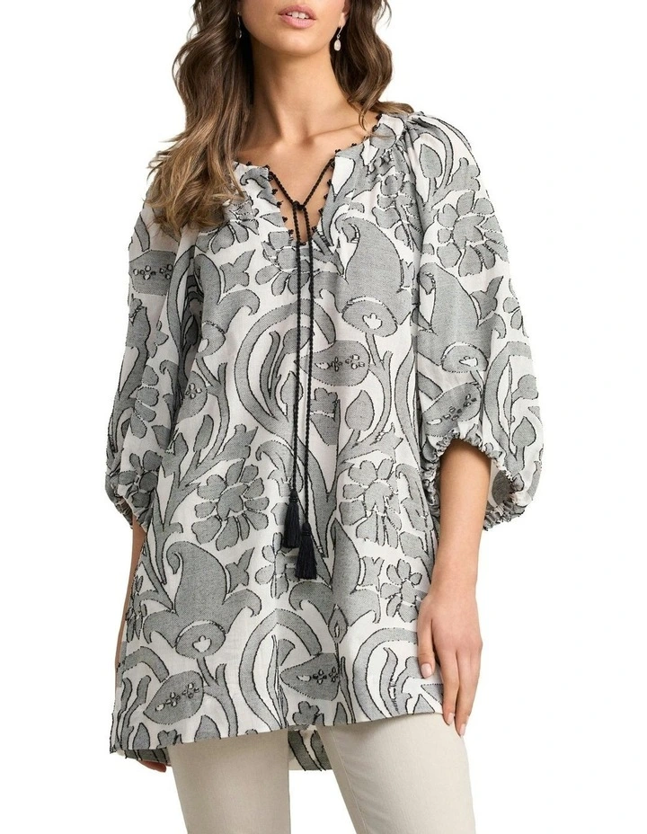 Beaded Cotton Kaftan Dress in Paisley Jacquard image 1
