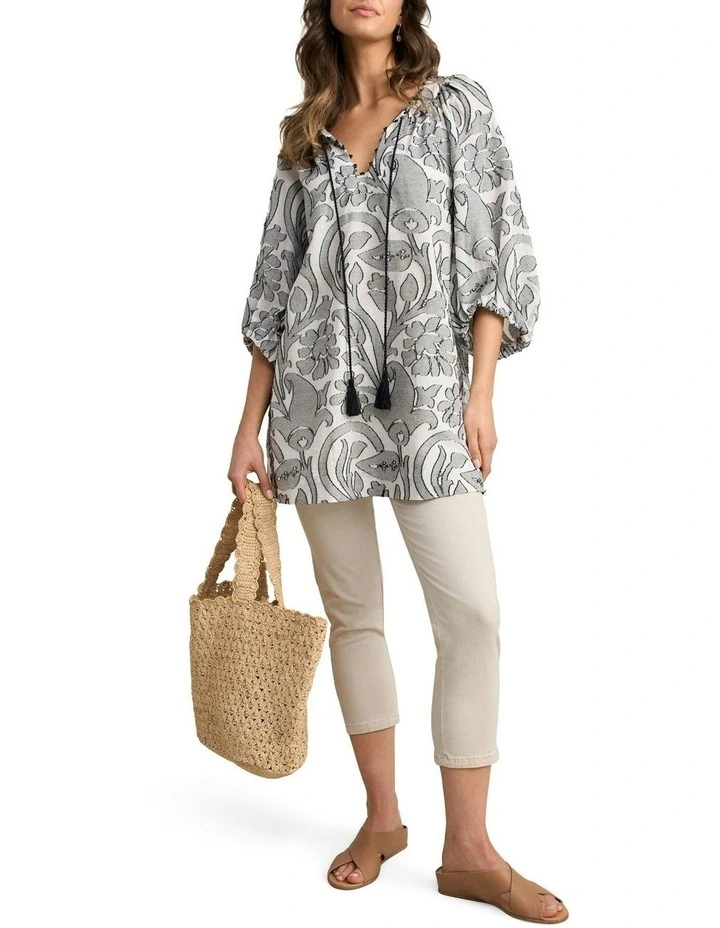 Beaded Cotton Kaftan Dress in Paisley Jacquard image 2