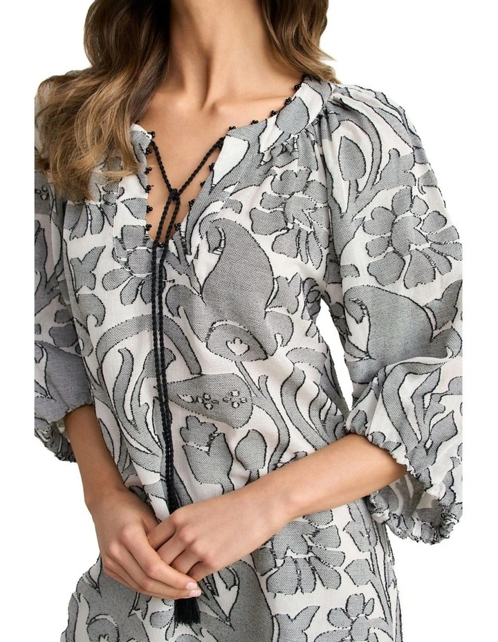 Beaded Cotton Kaftan Dress in Paisley Jacquard image 3