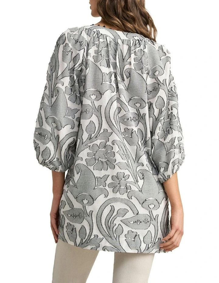Beaded Cotton Kaftan Dress in Paisley Jacquard image 4