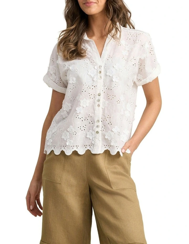 Embroidered Cotton Shirt - White image 1