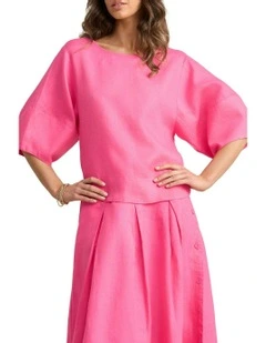 Linen Button Back Top - Sunset Pink