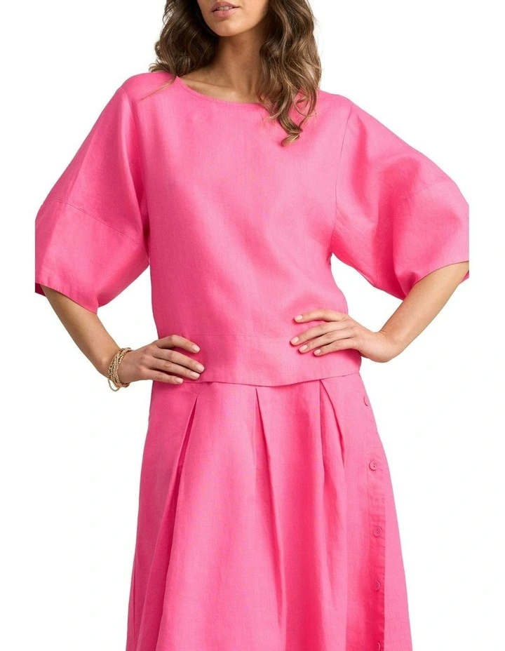 Linen Button Back Top - Sunset Pink image 1