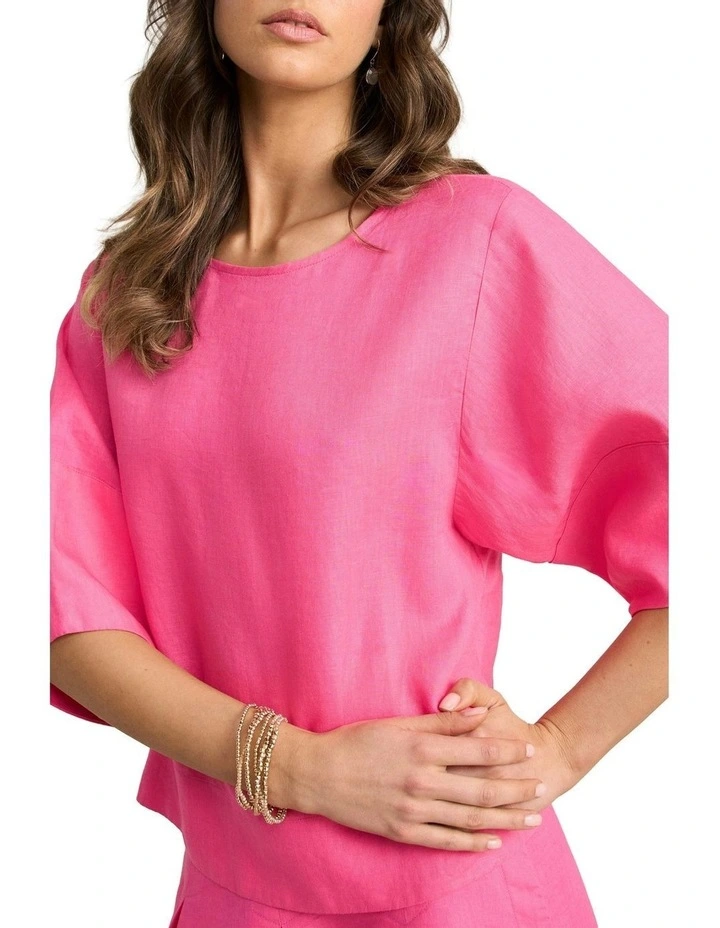 Linen Button Back Top - Sunset Pink image 3