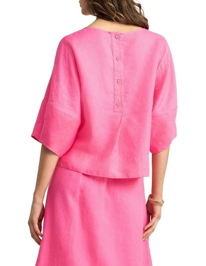Linen Button Back Top - Sunset Pink image 4
