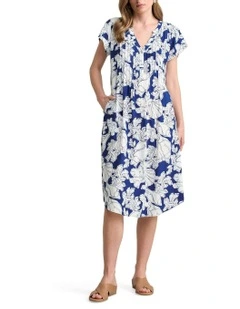 Pleat Front Midi Dress - Sea Shells Print