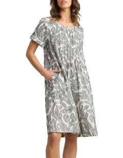 Cotton Pleat Front Dress - Paisley Jacquard