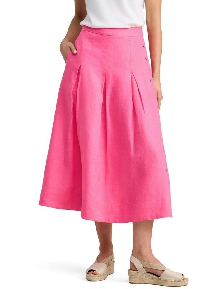 Button Detail Linen Skirt - Sunset Pink image 1