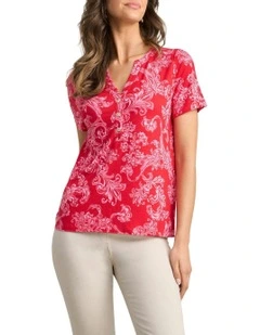 Notched Neck T-Shirt - Sunset Paisley Print