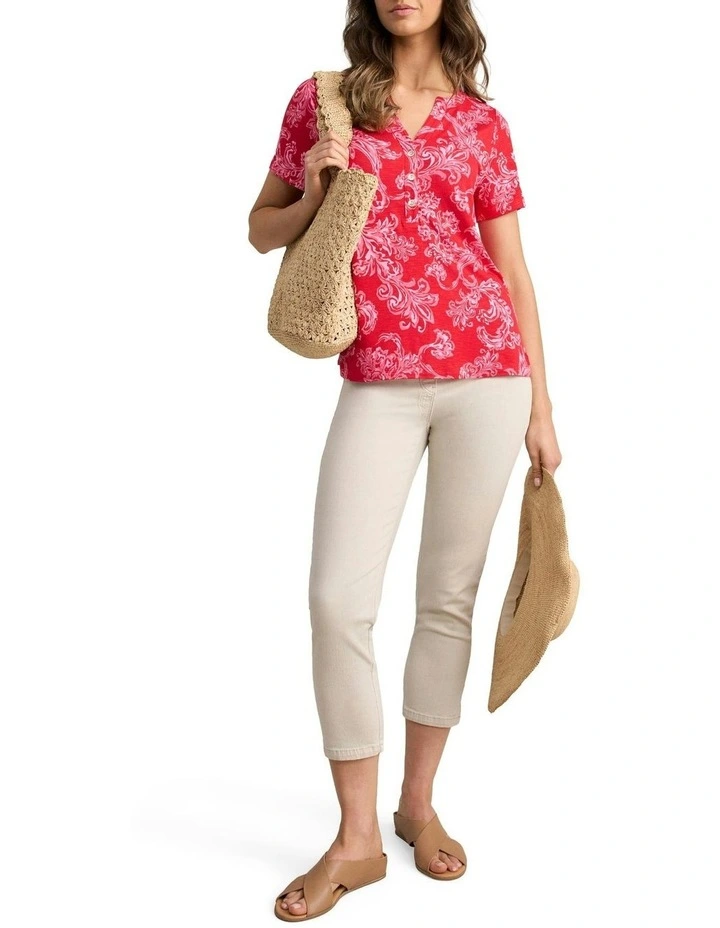 Notched Neck T-Shirt - Sunset Paisley Print image 2