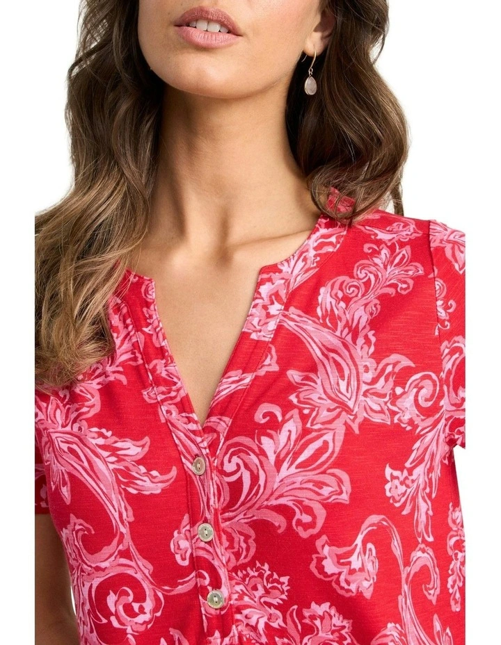 Notched Neck T-Shirt - Sunset Paisley Print image 3