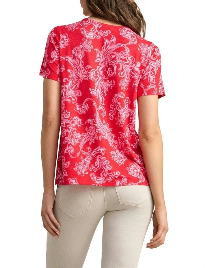 Notched Neck T-Shirt - Sunset Paisley Print image 4