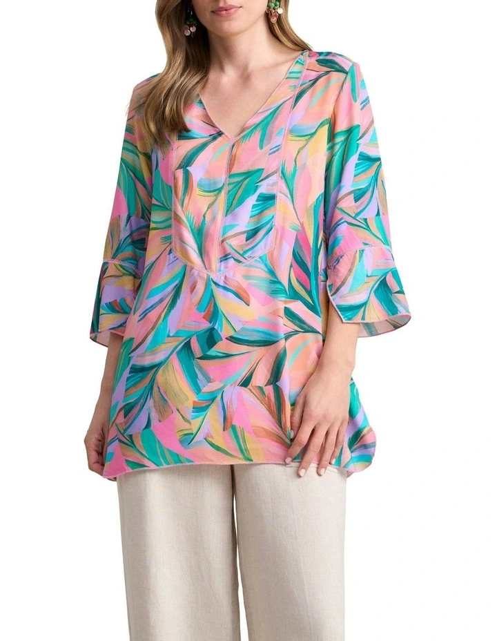 Top Stitch Kaftan - Multi Palm Print image 1