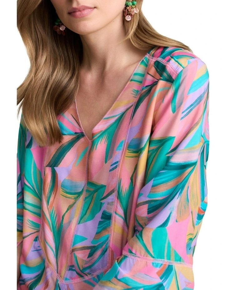 Top Stitch Kaftan - Multi Palm Print image 3