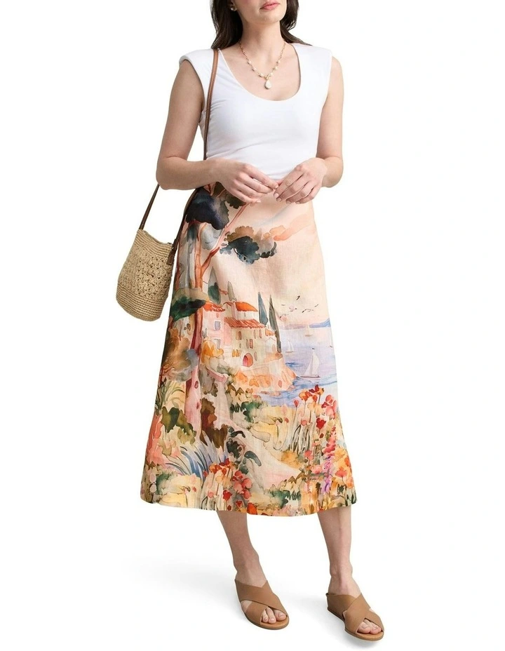 Scenic Linen Skirt in Coastal Scenic Print image 2