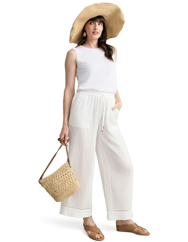Cheesecloth Resort Pant in White image 2