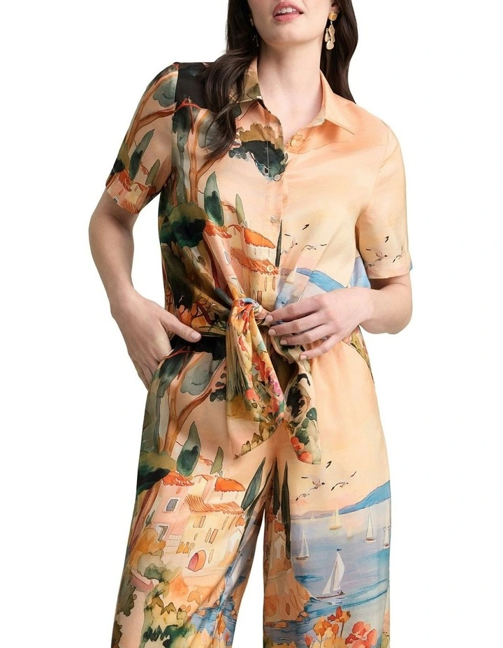 Scenic Print Silk Shirt in Coastal Scenic Print image 1