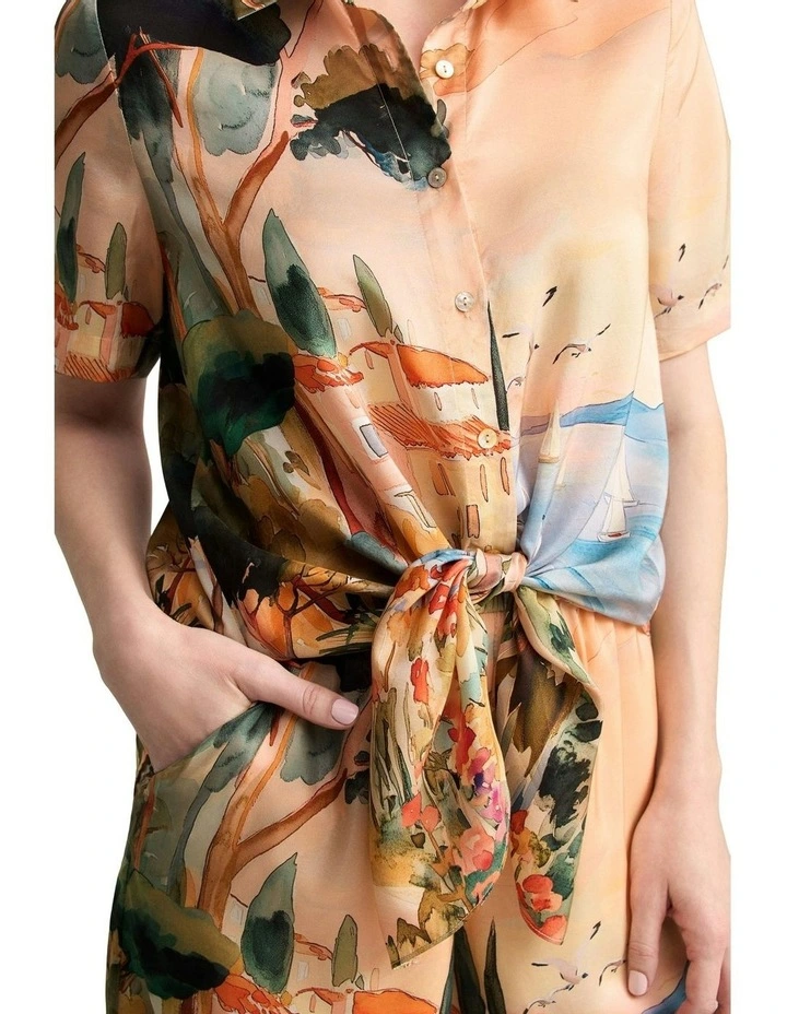 Scenic Print Silk Shirt in Coastal Scenic Print image 3