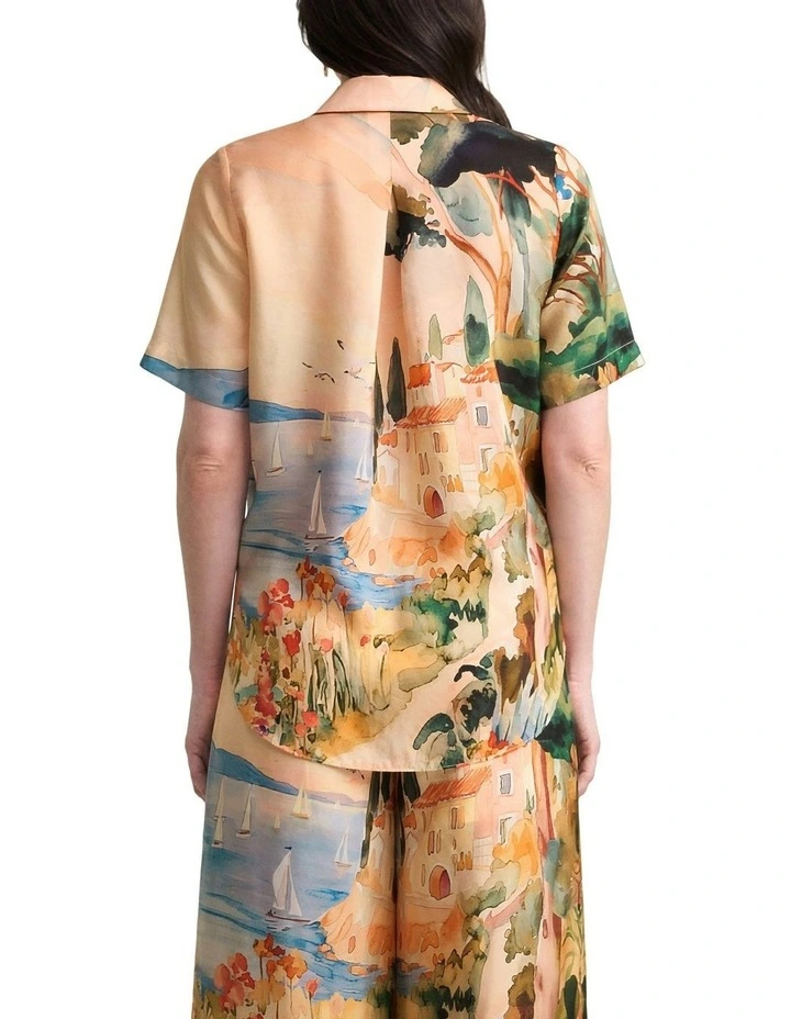 Scenic Print Silk Shirt in Coastal Scenic Print image 4