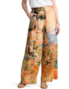Scenic Print Silk Pant in Coastal Scenic Print
