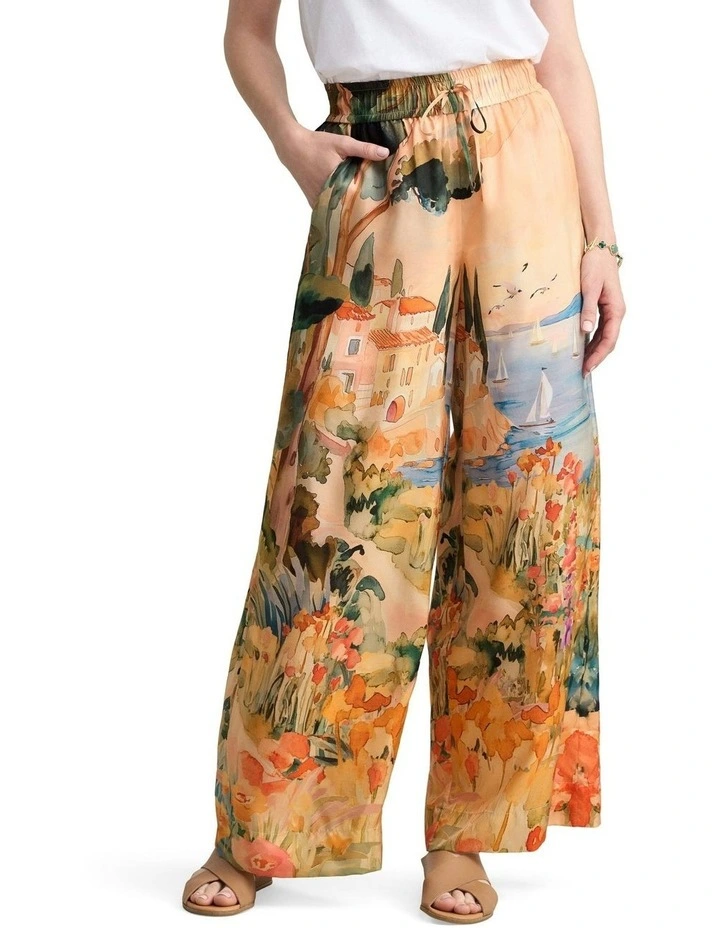 Scenic Print Silk Pant in Coastal Scenic Print image 1