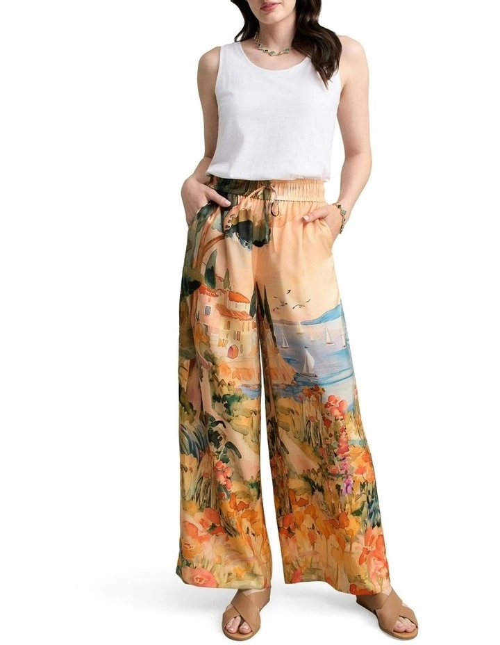 Scenic Print Silk Pant in Coastal Scenic Print image 2
