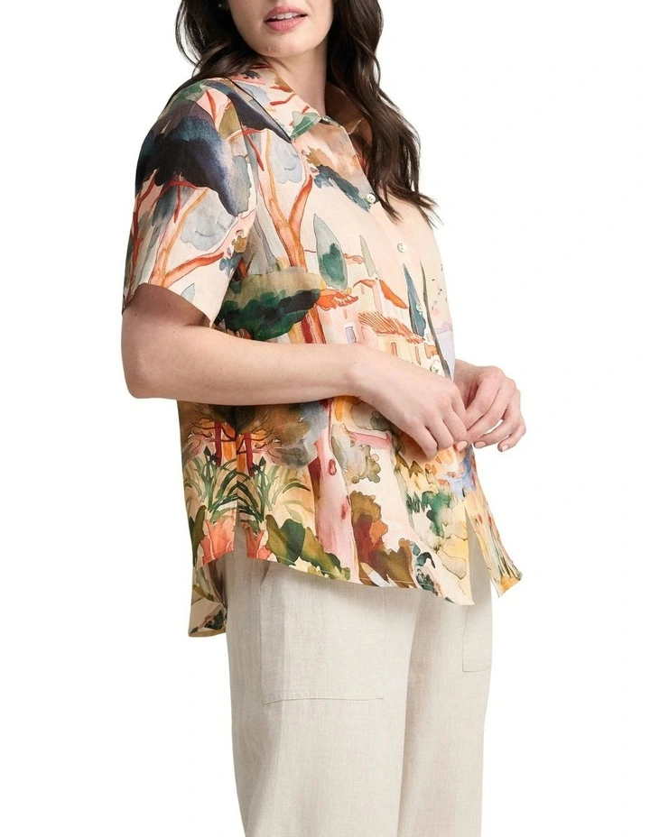 Scenic Print Linen Shirt in Coastal Scenic Print image 2
