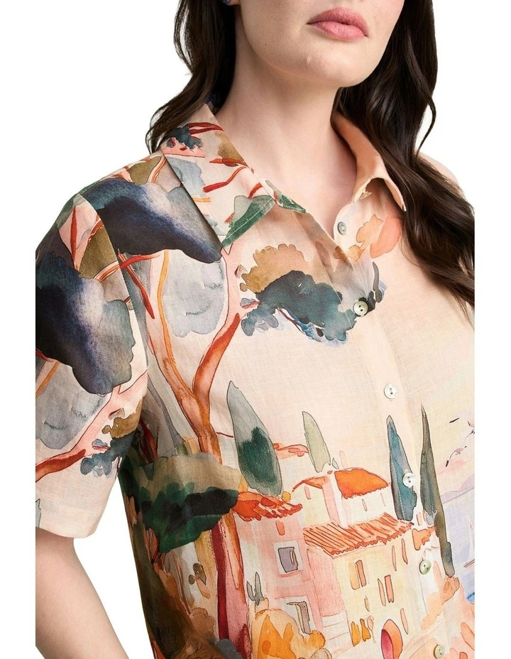 Scenic Print Linen Shirt in Coastal Scenic Print image 3