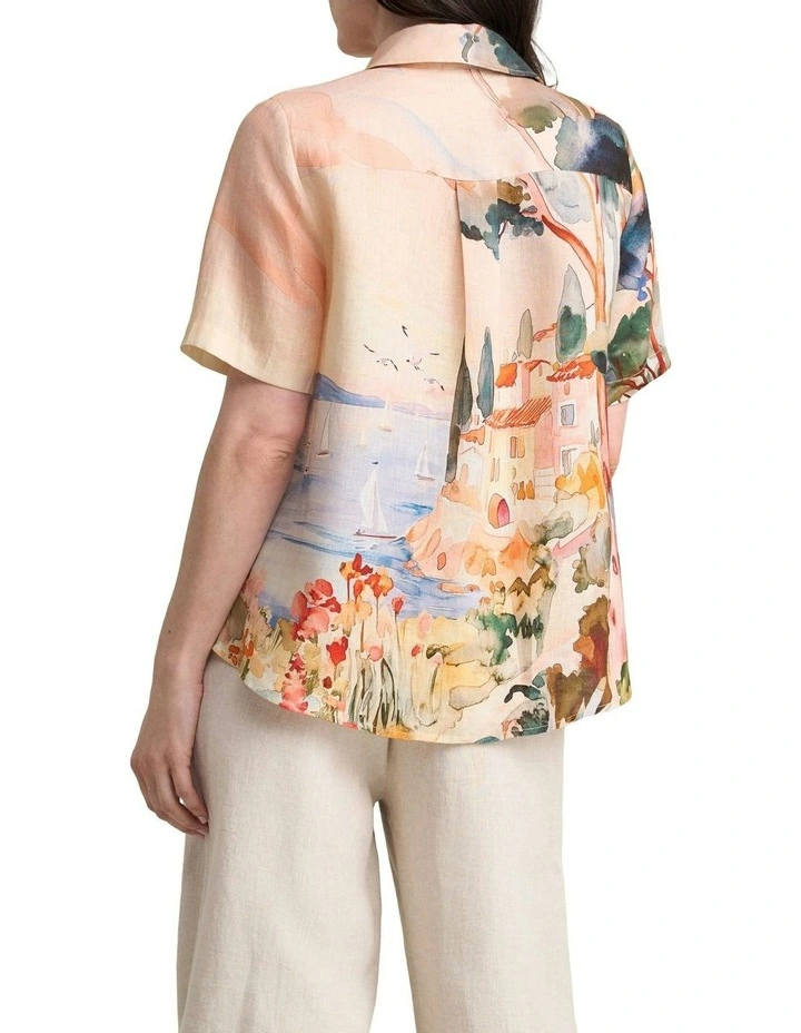 Scenic Print Linen Shirt in Coastal Scenic Print image 5