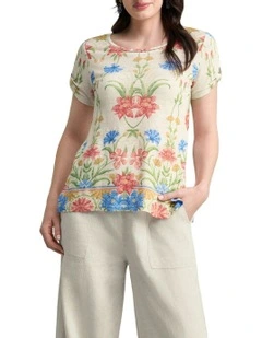 Twist Sleeve Linen T-shirt in Cream