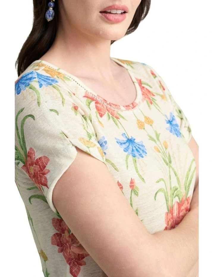 Twist Sleeve Linen T-shirt in Cream image 3