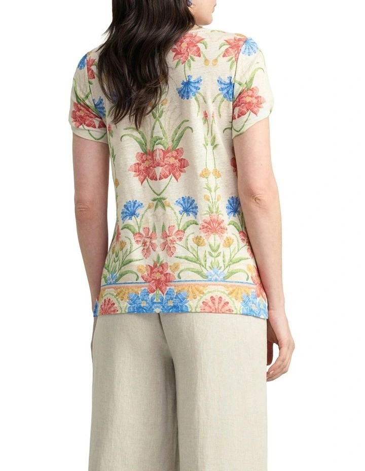 Twist Sleeve Linen T-shirt in Cream image 4