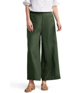 7/8th French Linen Pant in Dark Khaki