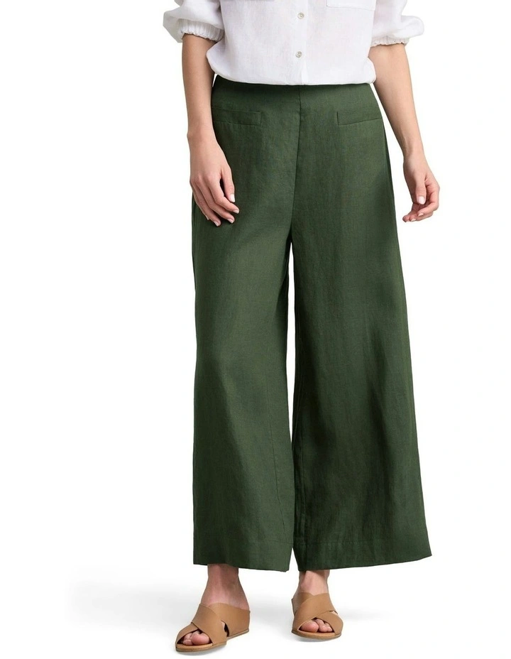 7/8th French Linen Pant in Dark Khaki image 1